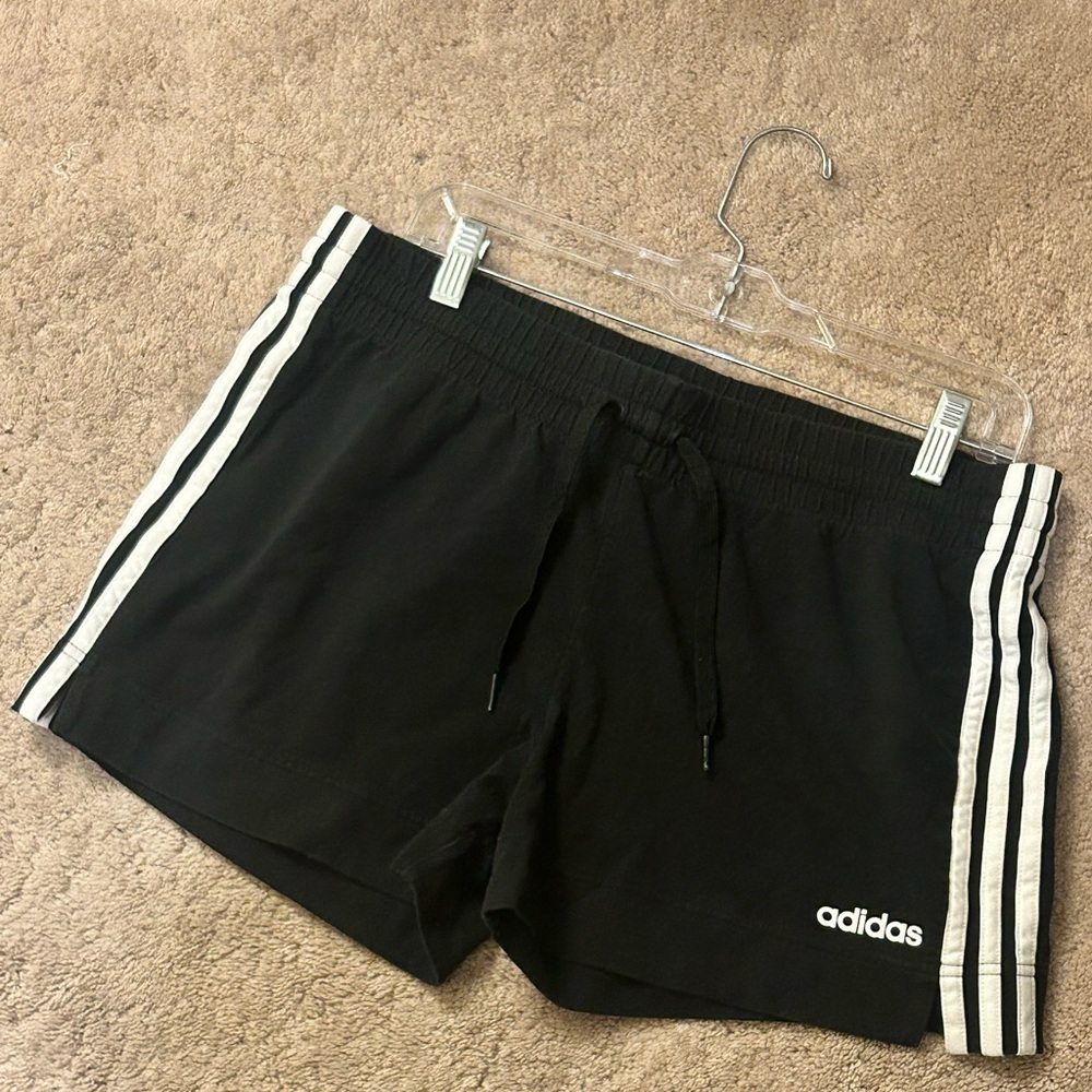 Adidas Women's Black Athletic Shorts with White Stripes